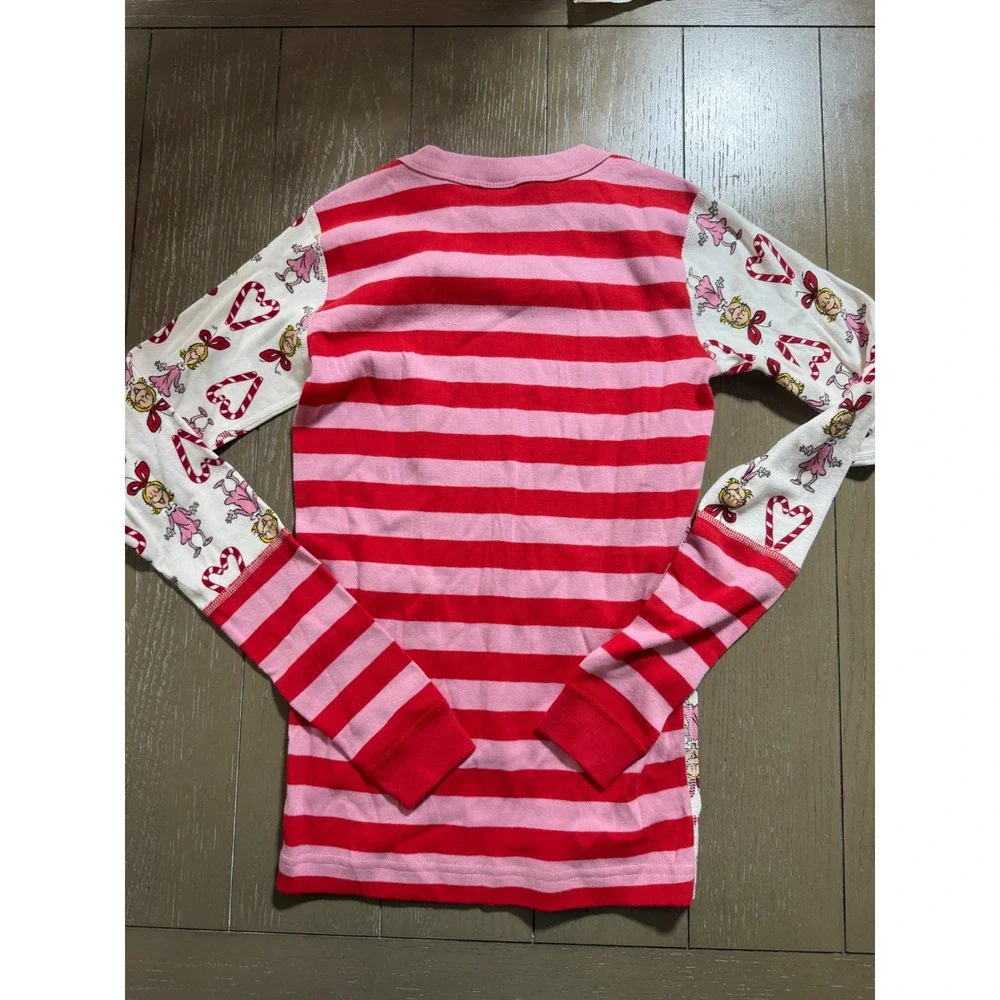 Hanna Andersson Grinch Pajama Top Kids Size 14 White Pink Cindy Lou Who Striped